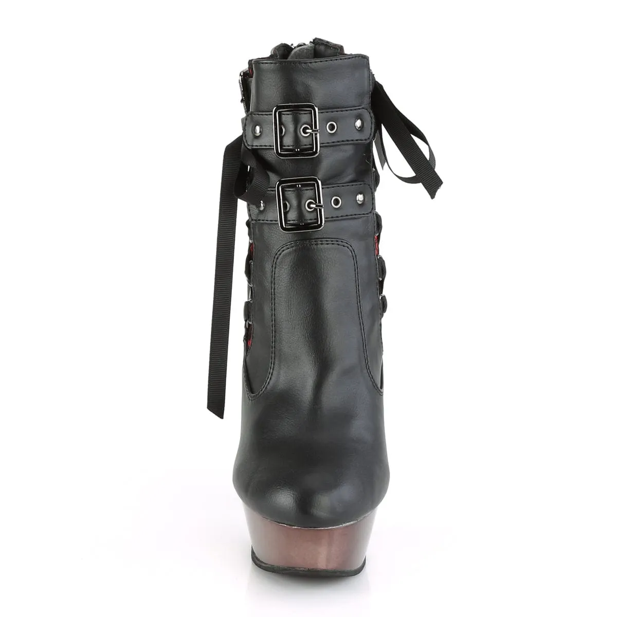 MUERTO-1030 Black Faux Leather/Pewter Chrome Mid-Calf Boots Weather resistant Cozy Interior