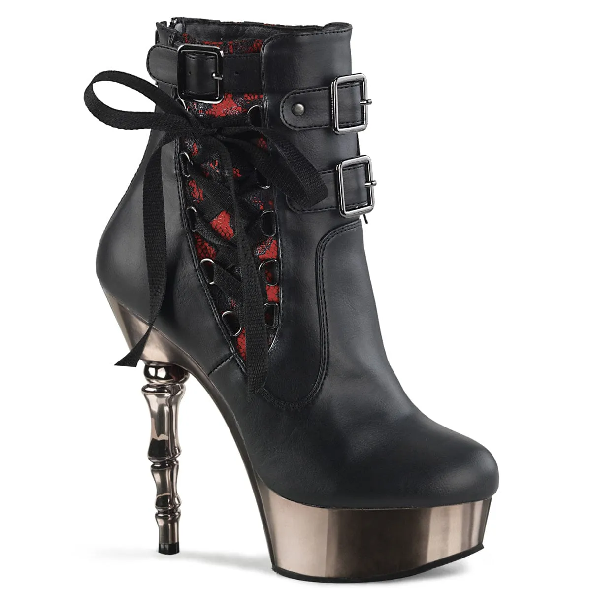 Comfort Enhancement Tone Play MUERTO-1030 Black Faux Leather/Pewter Chrome Mid-Calf Boots