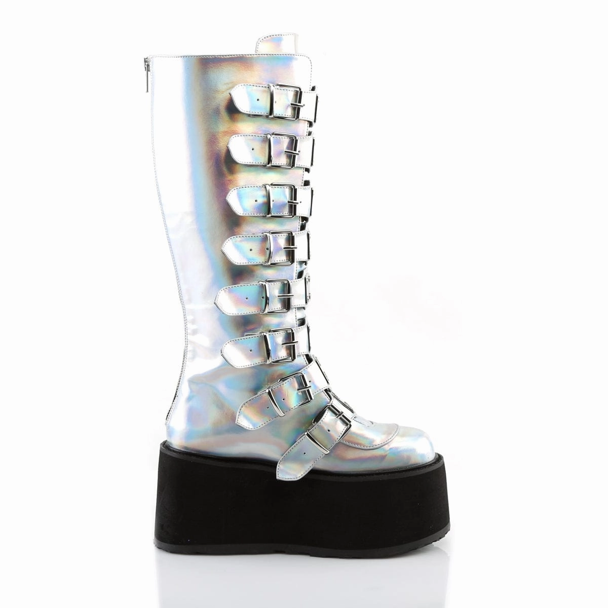 Comfortable Insole DAMNED-318 Silver Hologram Knee Boots