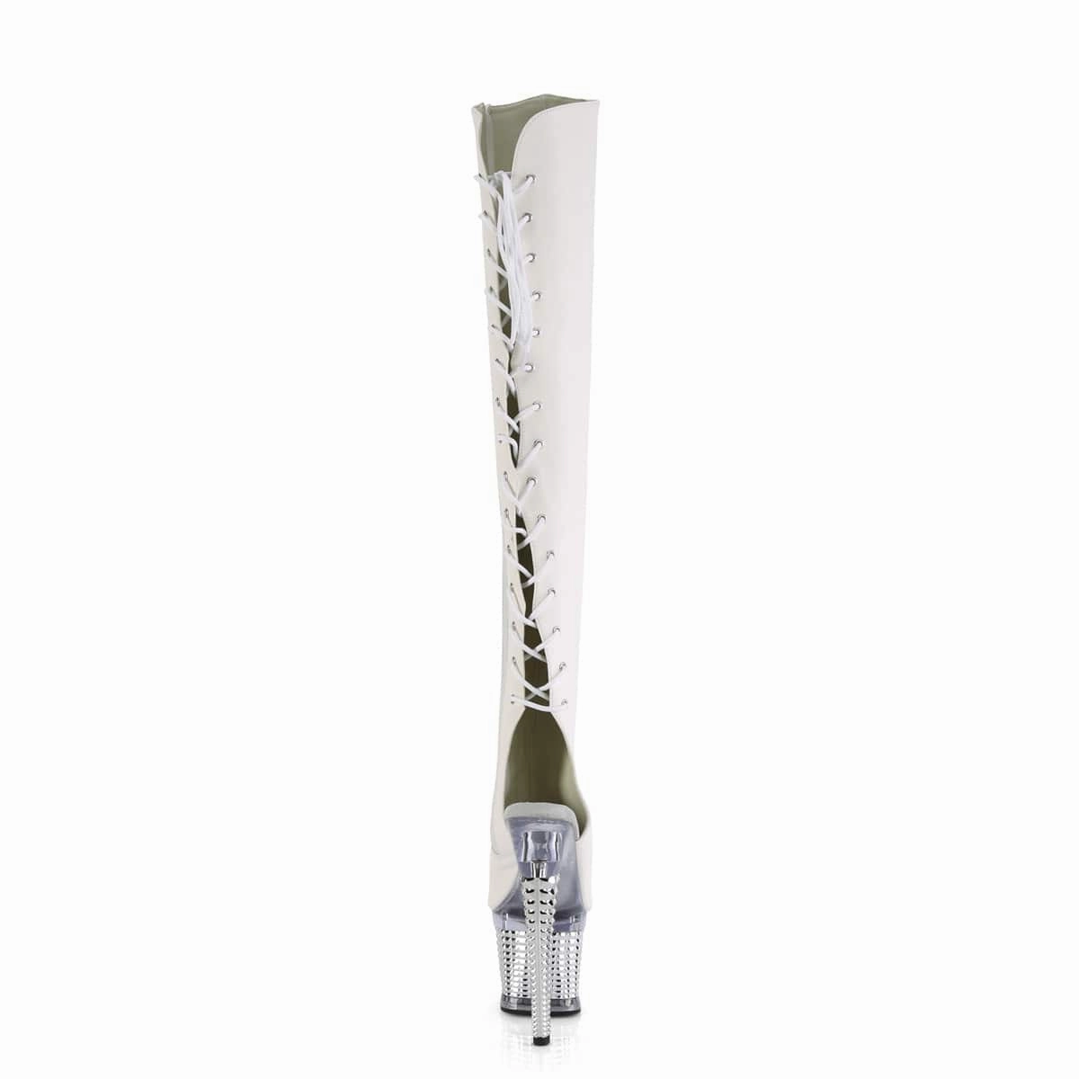 SPECTATOR-3019 White Faux Leather/Clear-Silver Chrome Elastic