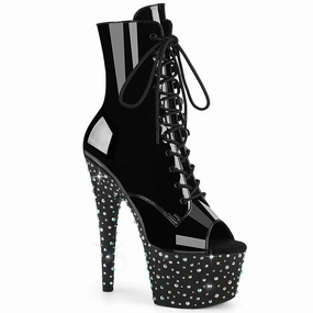 Height Plus Elegant Mood STARDANCE-1021 Platform Shoes Black Patent Black-Silver Multi Rhinestone