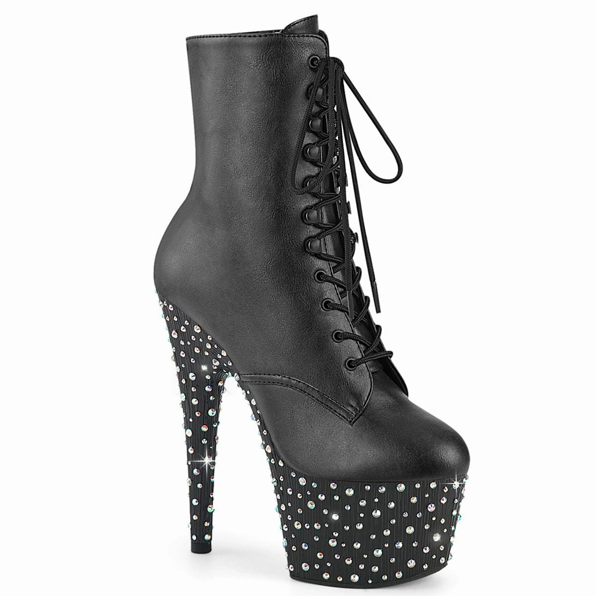 Stretchable Material STARDANCE-1020 Platform Shoes Black Faux Leather/Black-Silver Multi Rhinestone