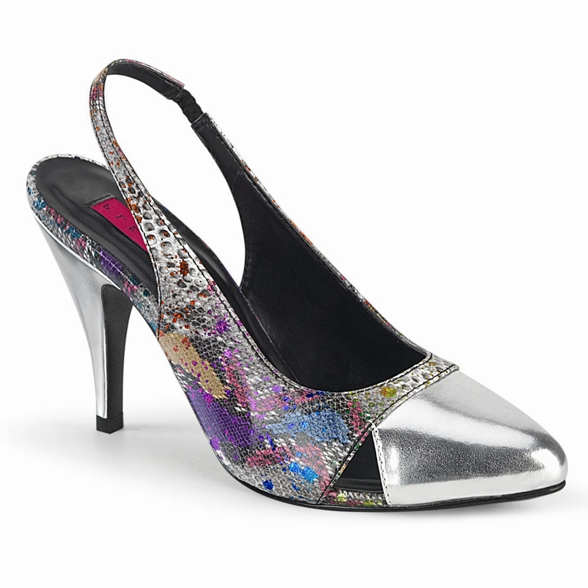 Pointed Toe Vegan Heels DREAM-405 Multi-Color Snake Print-Silver Metallic Pu