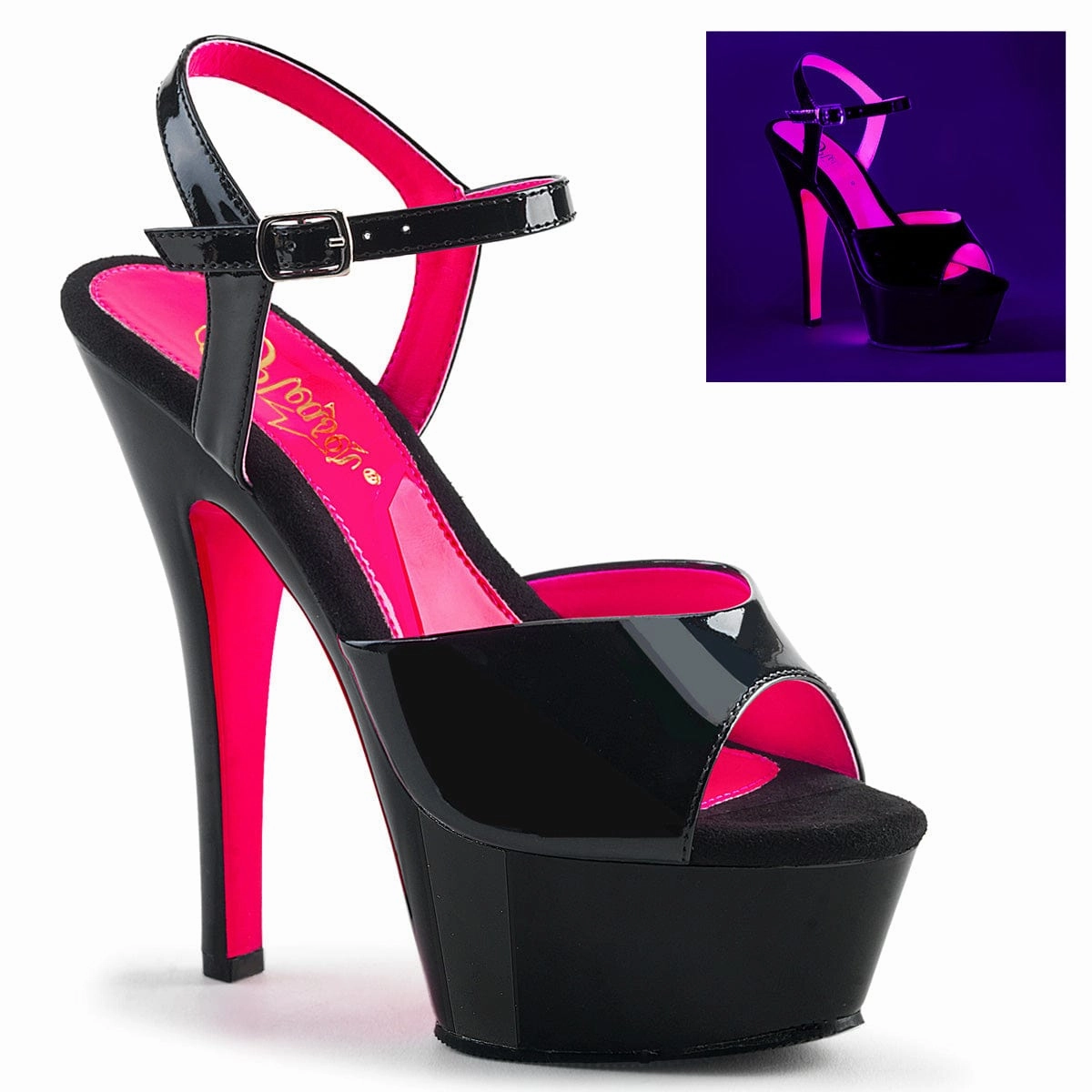 KISS-209TT Black Patent/Black-Neon Hot Pink Buckle Closure