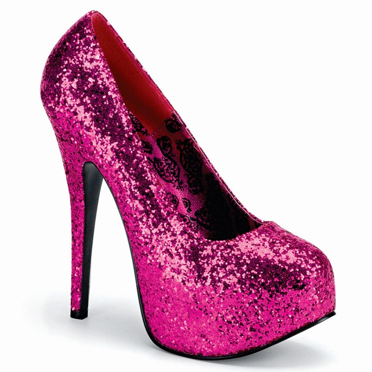 TEEZE-06G Hot Pink Glitter Comfy Pumps Luxury Leather Pumps
