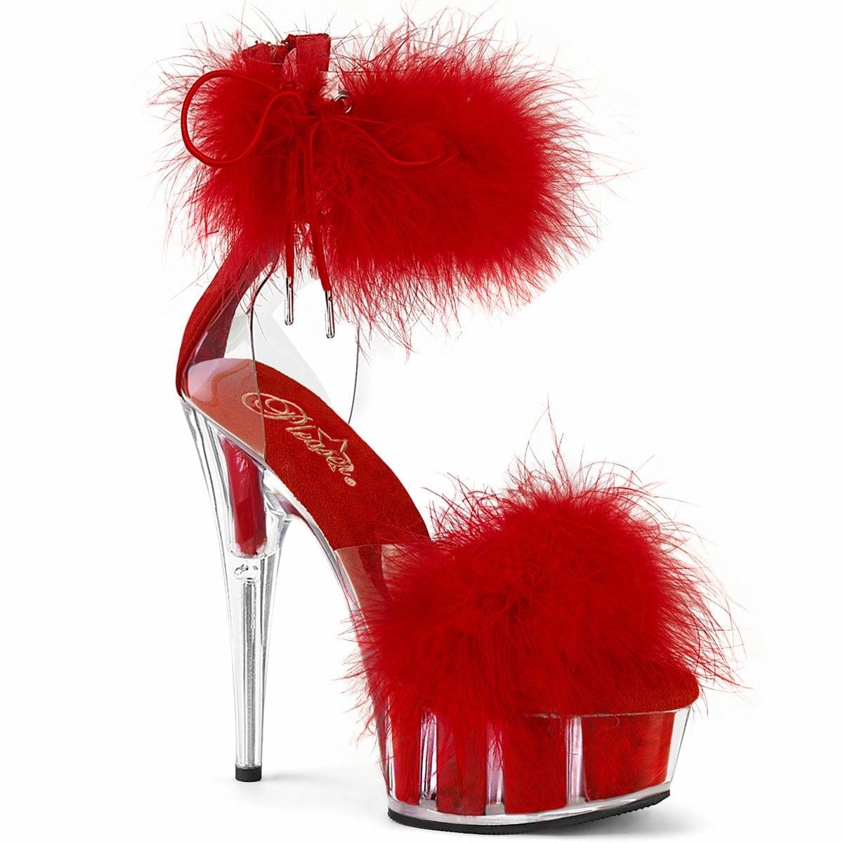 DELIGHT-624F Clear-Red Fur/M Heel Boots