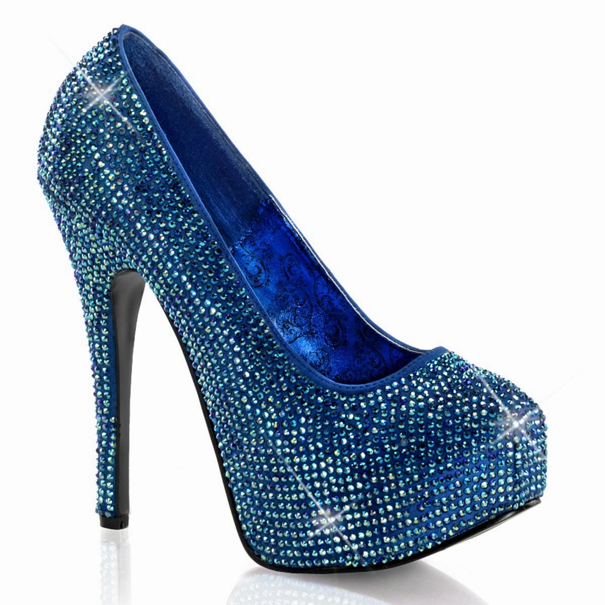 Breathable Upper Versatile TEEZE-06R Blue Satin-Iridescent Rhinestones