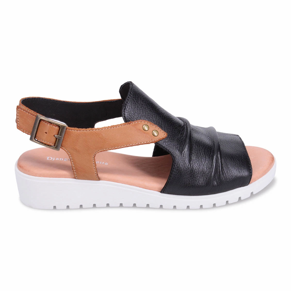 Madis - Black with Dark Tan Practical Design Padded Heel