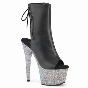 ADORE-1018LG Black Faux Leather/Silver Multi Glitter Farmer
