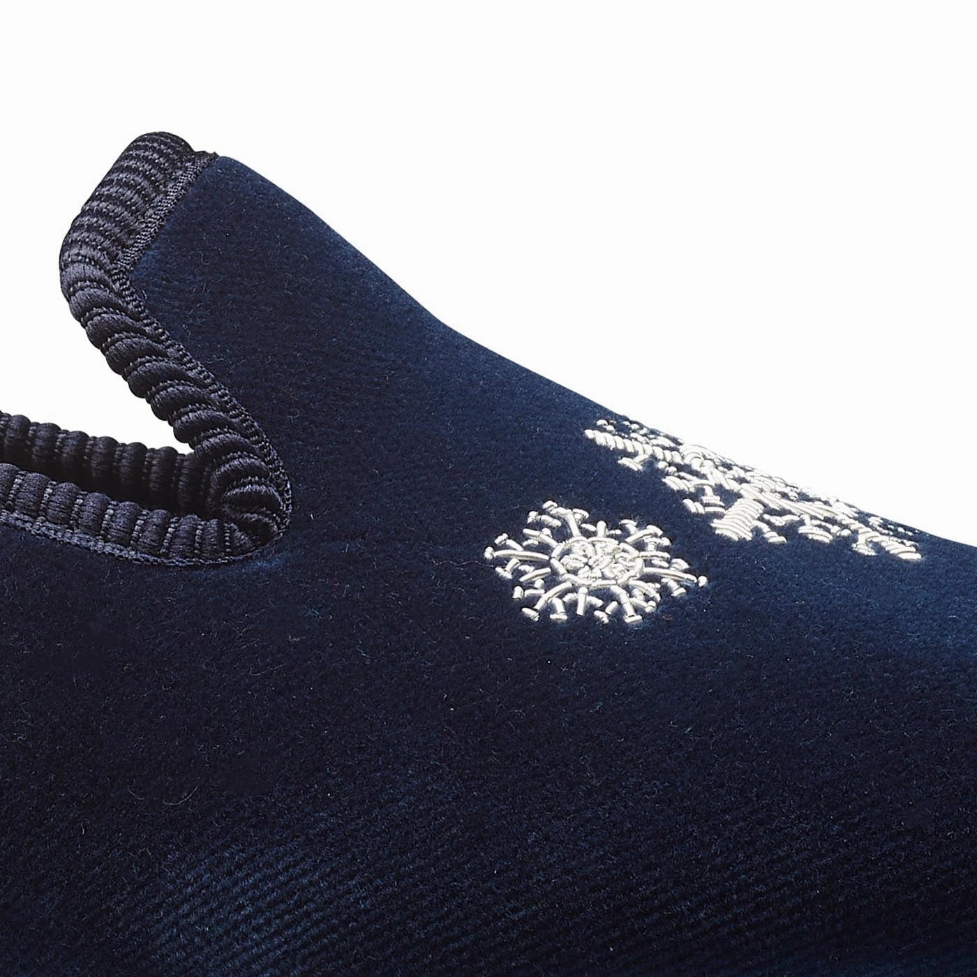 Snowflakes Navy Velvet Performance Oriented