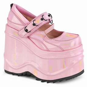 WAVE-48 Baby Pink Hologram Patent Comfort toe Retro Mood