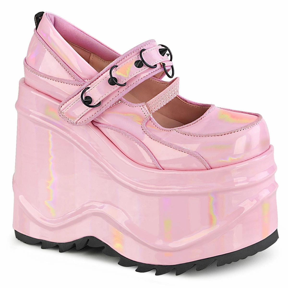 WAVE-48 Baby Pink Hologram Patent Comfort toe Retro Mood