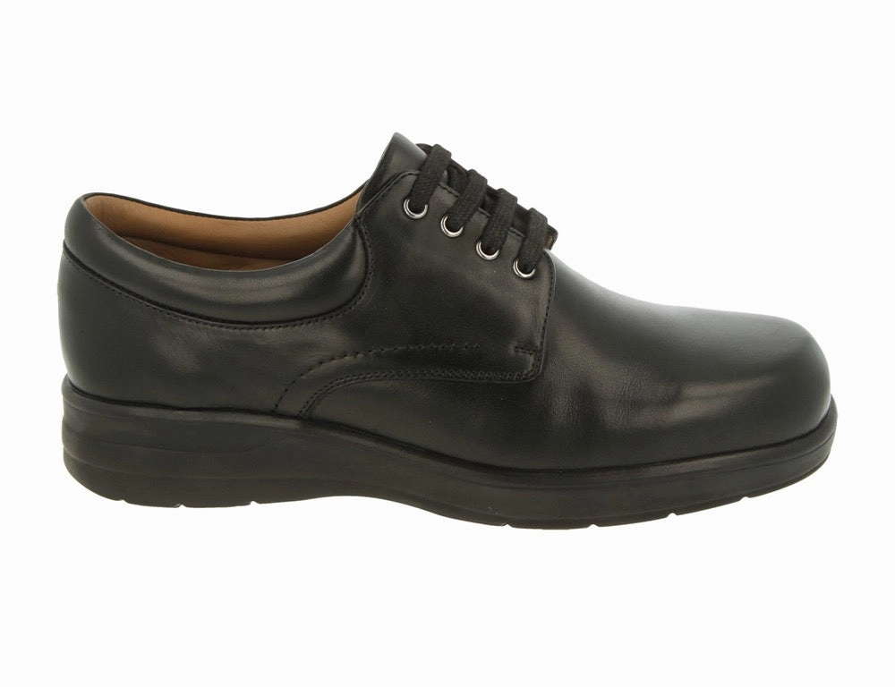 Mens Wide Fit Bob Black Leather Shoes Team Match