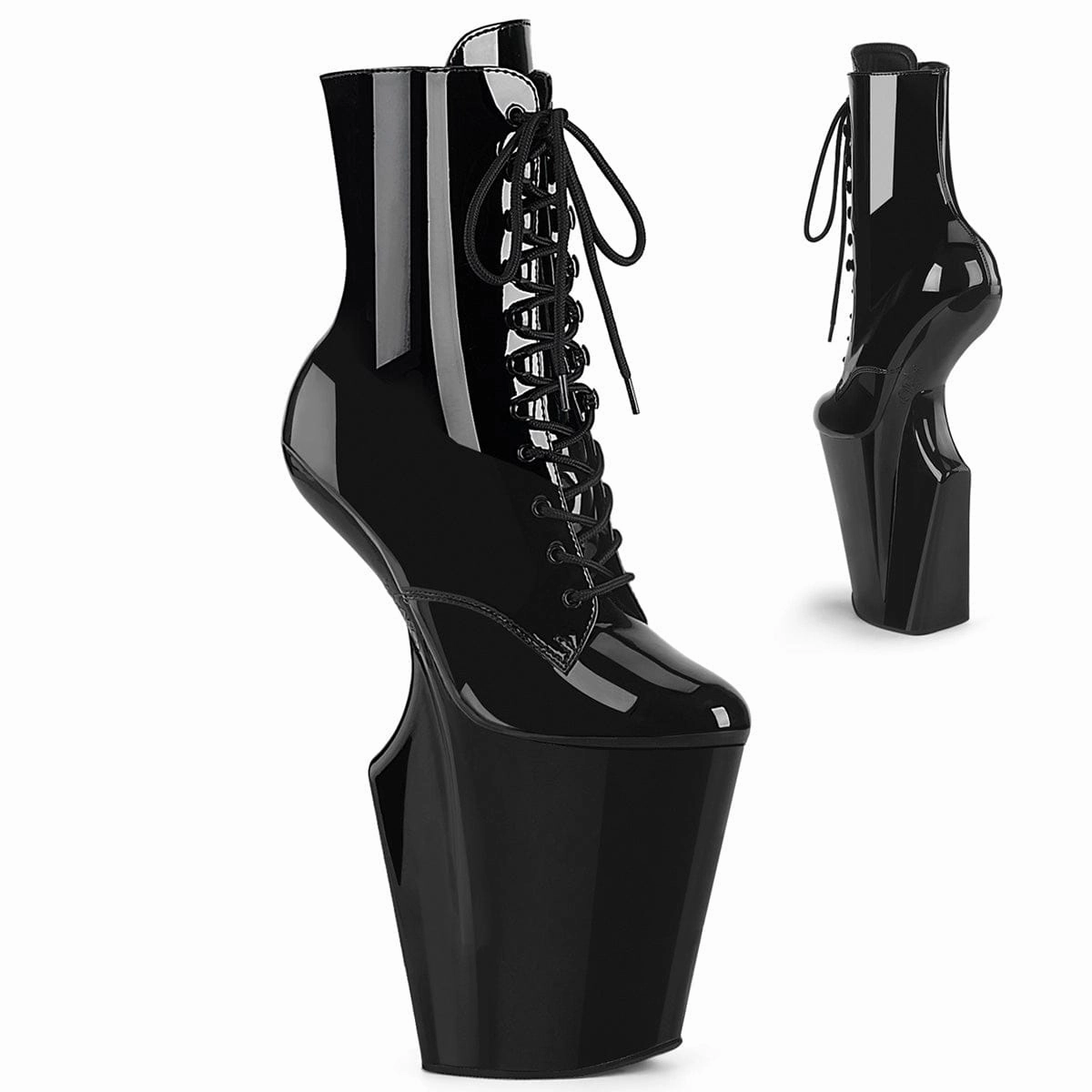 WORSHIP-1020 Platform Shoes Black Patent Black Work Utility