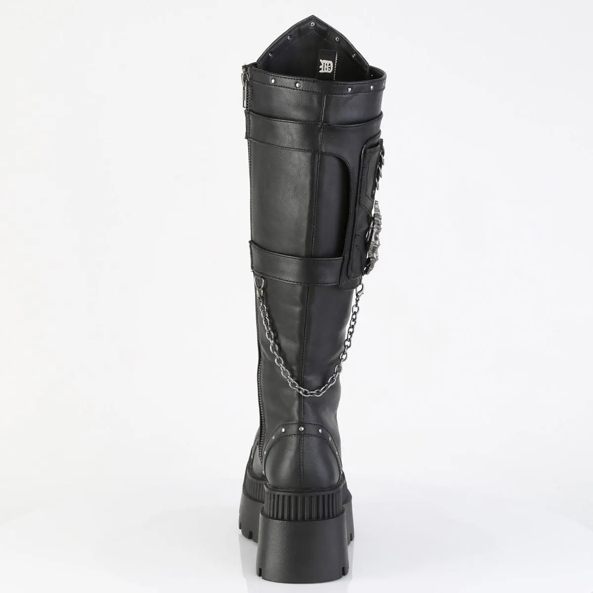 Comfortable Touch Cushion Zone WRATH-205 Black Vegan Leather Knee High Boots