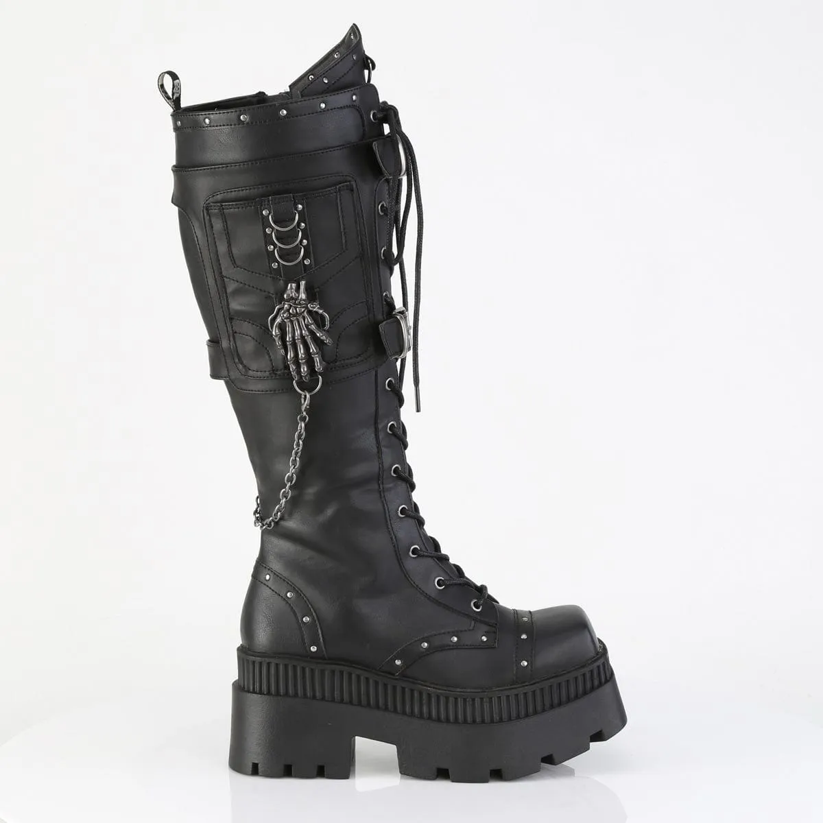 Hard Ground WRATH-205 Black Vegan Leather Knee High Boots
