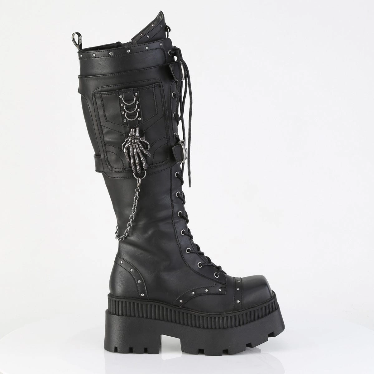Hard Ground WRATH-205 Black Vegan Leather Knee High Boots