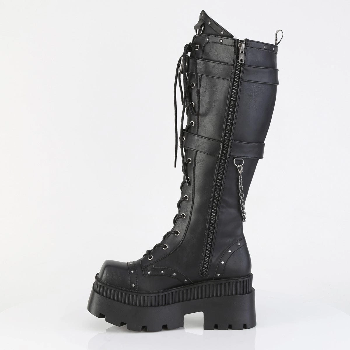 All-Season Protection WRATH-205 Black Vegan Leather Knee High Boots