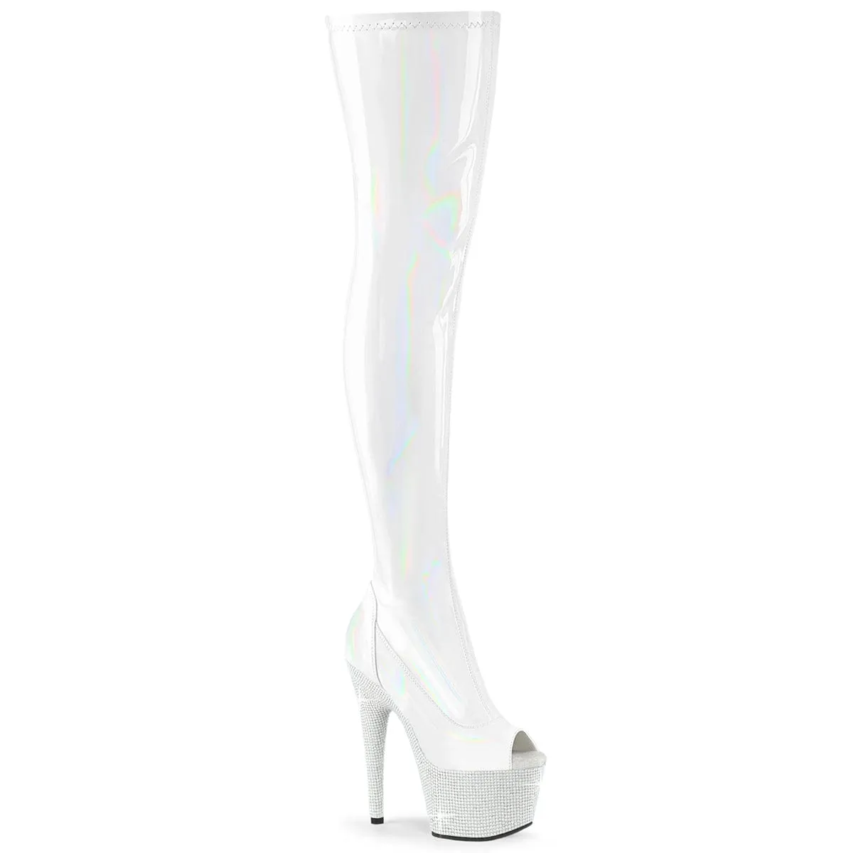 BEJEWELED-3011-7 White Stretch Hologram Patent/White Rhinestones Active Day